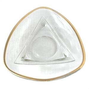 Set of 4 Vintage MCM A clear glass triangular dishes with a gold rim.